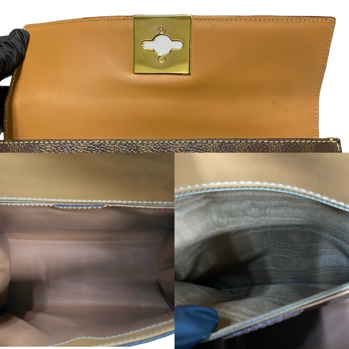 Celine Shoulder Bag Leather, Pvc Brown Macadam Blason Pattern Logo Ring Metal Women