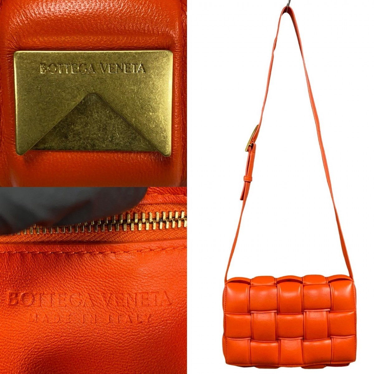 Bottegaveneta Shoulder Bag Leather Orange Padded Cassette Women