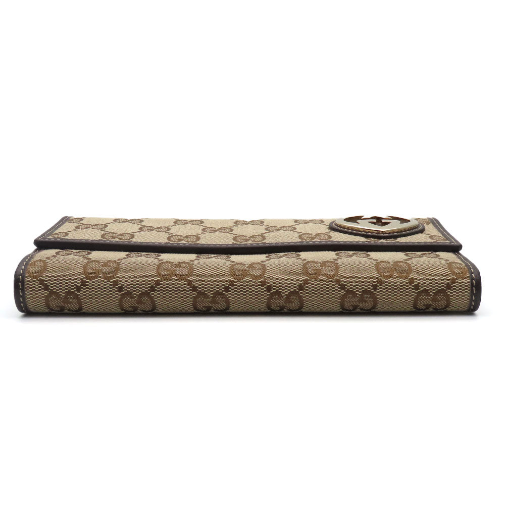 Gucci Long Wallet Purse 245723 Gg Canvas, Leather Brown Women