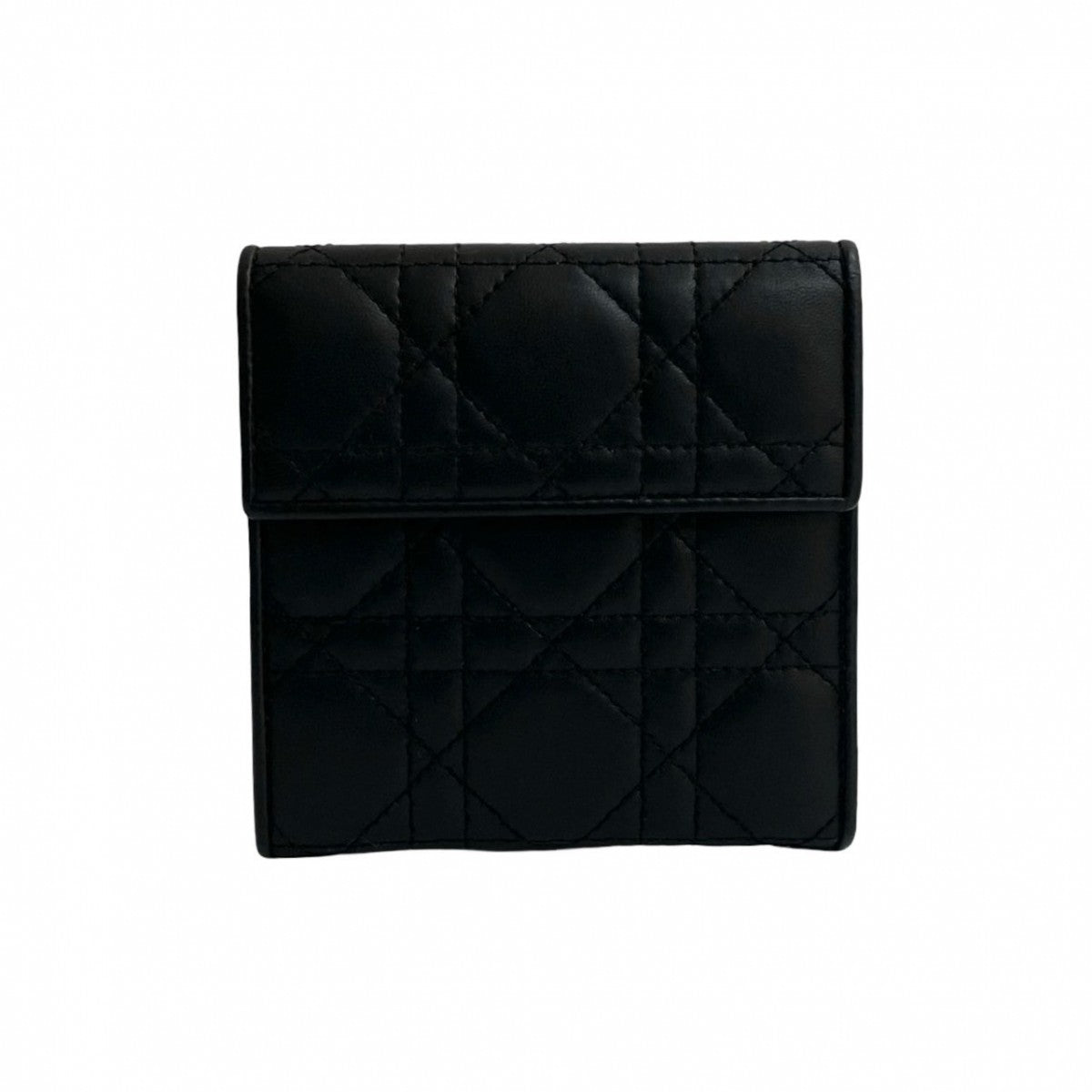 Dior Tri-Fold Wallet Leather Black Cannage Stitch Women