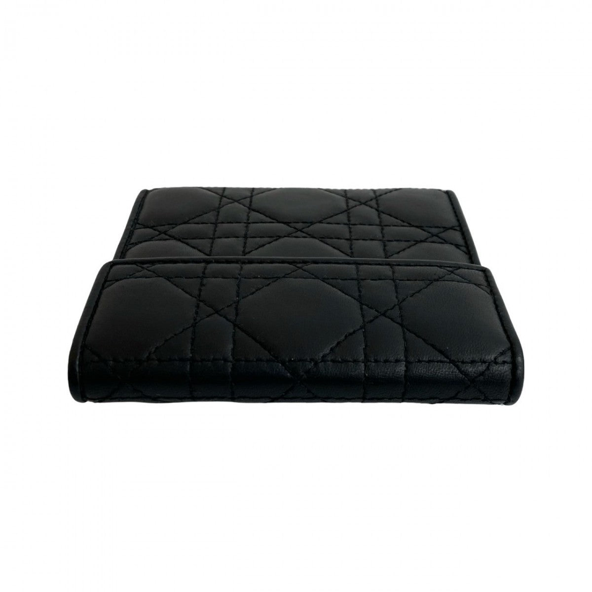 Dior Tri-Fold Wallet Leather Black Cannage Stitch Women