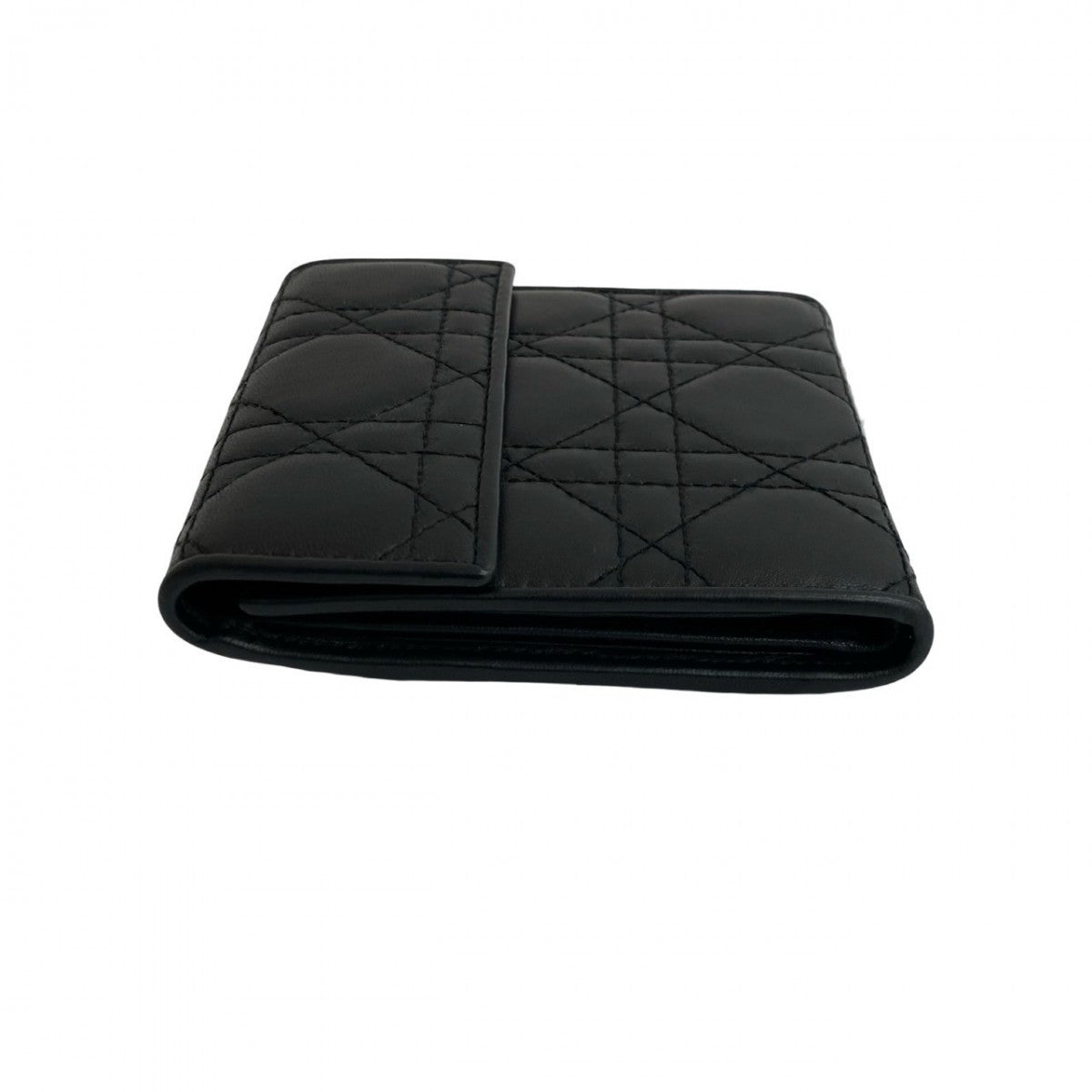 Dior Tri-Fold Wallet Leather Black Cannage Stitch Women
