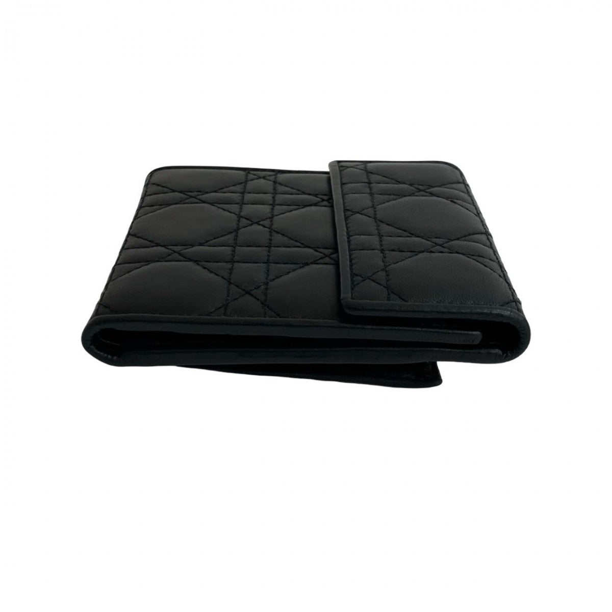 Dior Tri-Fold Wallet Leather Black Cannage Stitch Women