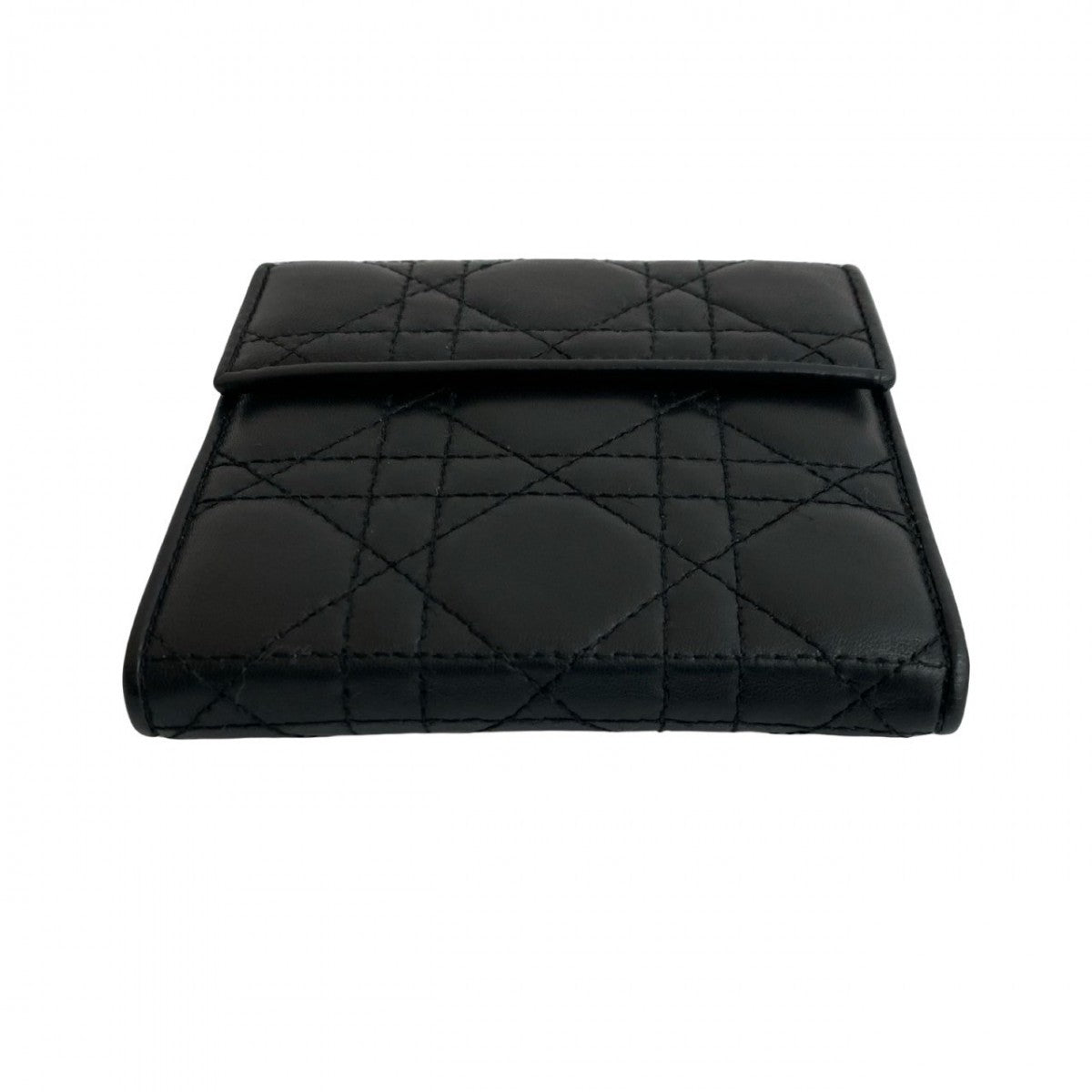 Dior Tri-Fold Wallet Leather Black Cannage Stitch Women