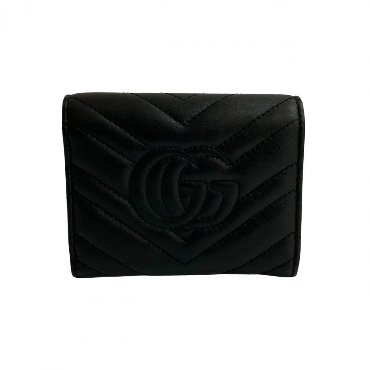 Gucci Tri-Fold Wallet Leather Black Gg Marmont Women