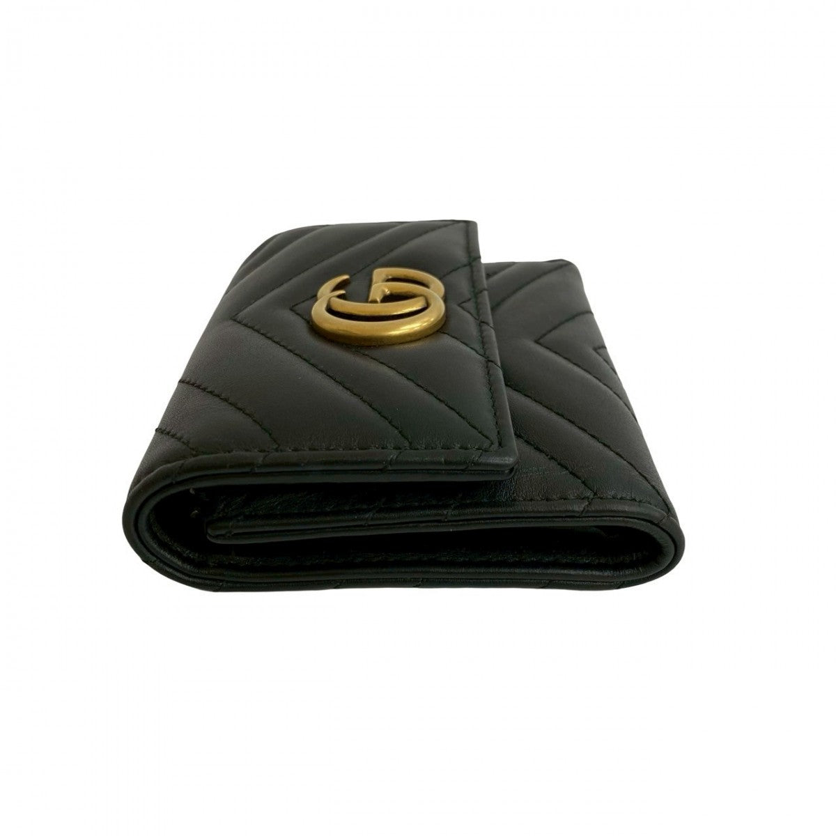 Gucci Tri-Fold Wallet Leather Black Gg Marmont Women