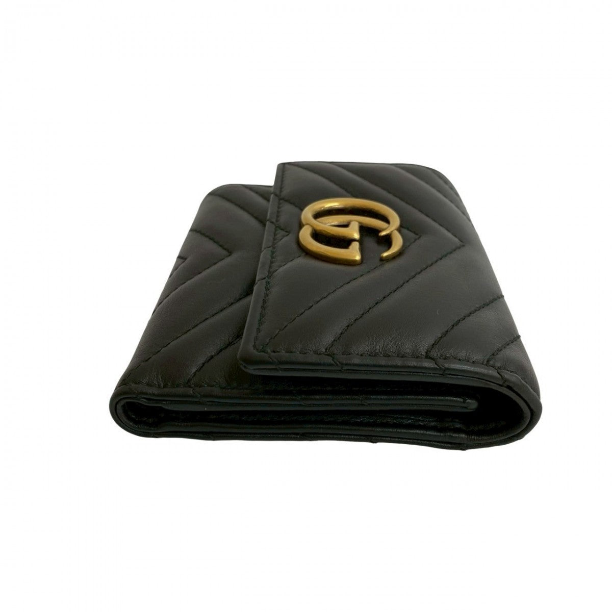 Gucci Tri-Fold Wallet Leather Black Gg Marmont Women