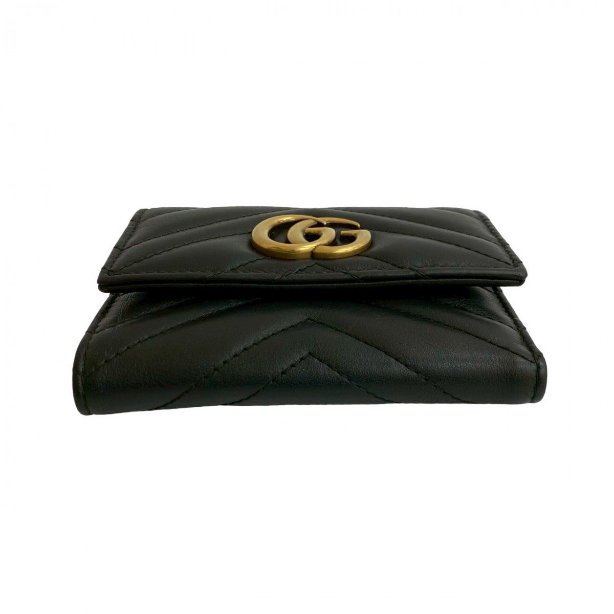 Gucci Tri-Fold Wallet Leather Black Gg Marmont Women