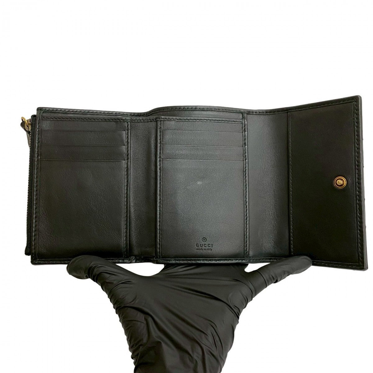 Gucci Tri-Fold Wallet Leather Black Gg Marmont Women