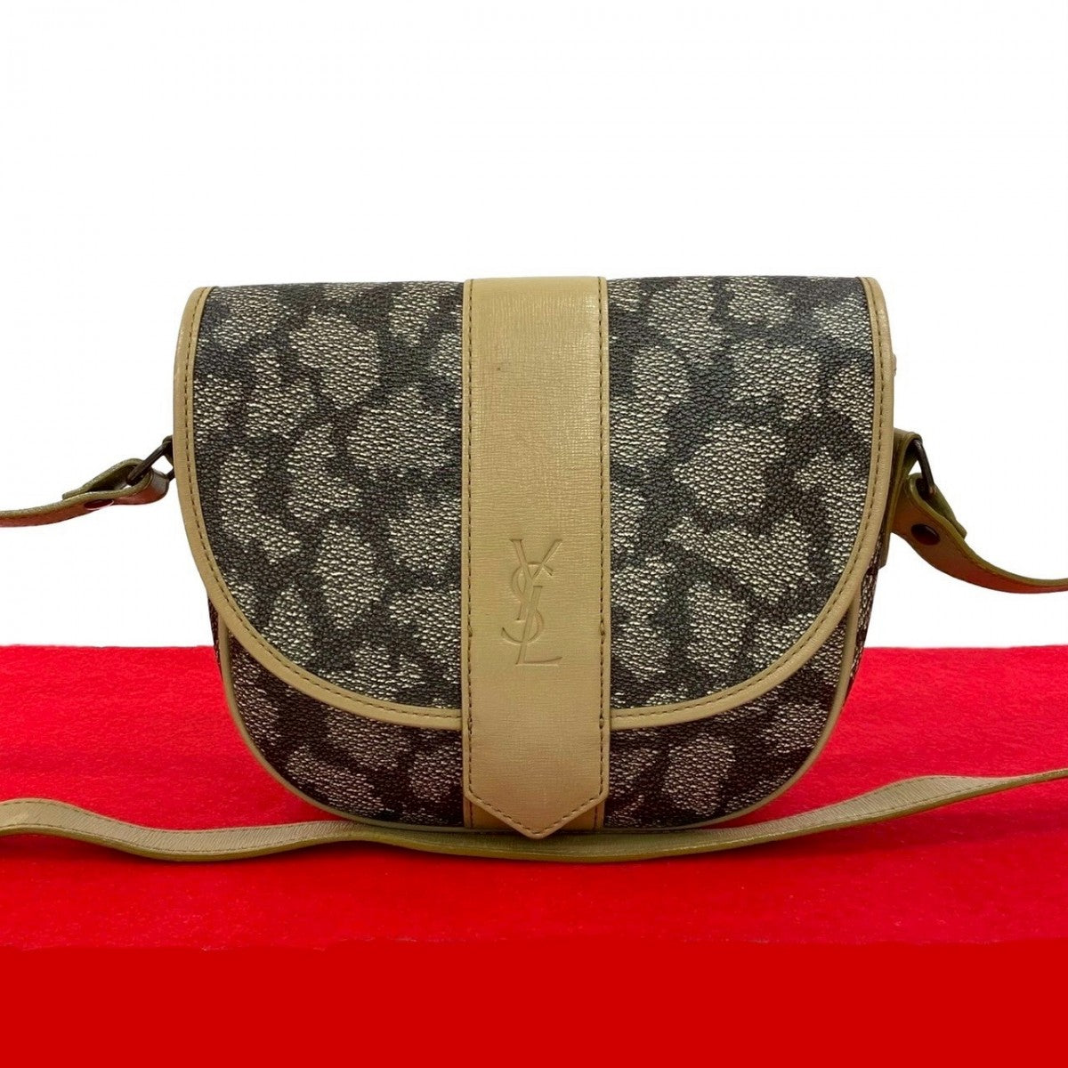 Yves Saint Laurent Shoulder Bag Leather, Pvc Brown Ysl Logo Women