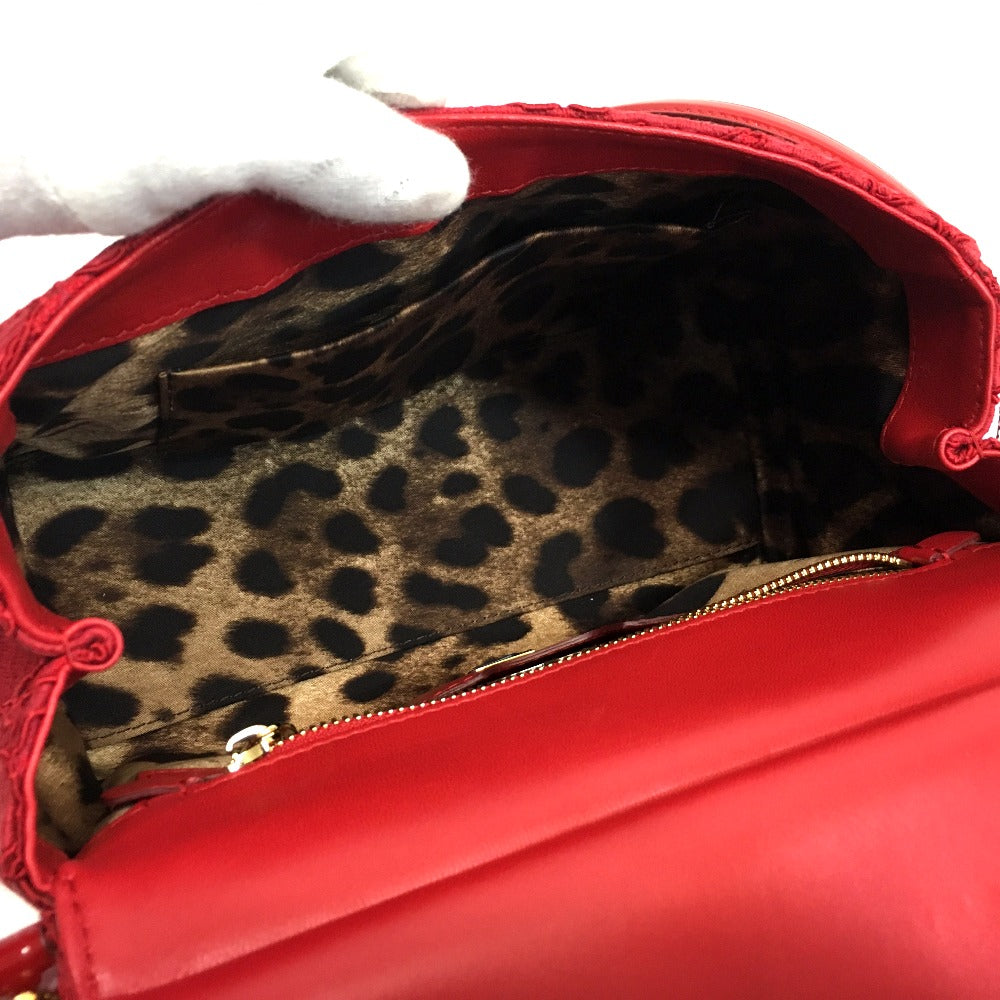 Dolce&Gabbana Shoulder Bag Cotton / Patent Leather Red Sicily With Logo Flower Pattern Embroidery