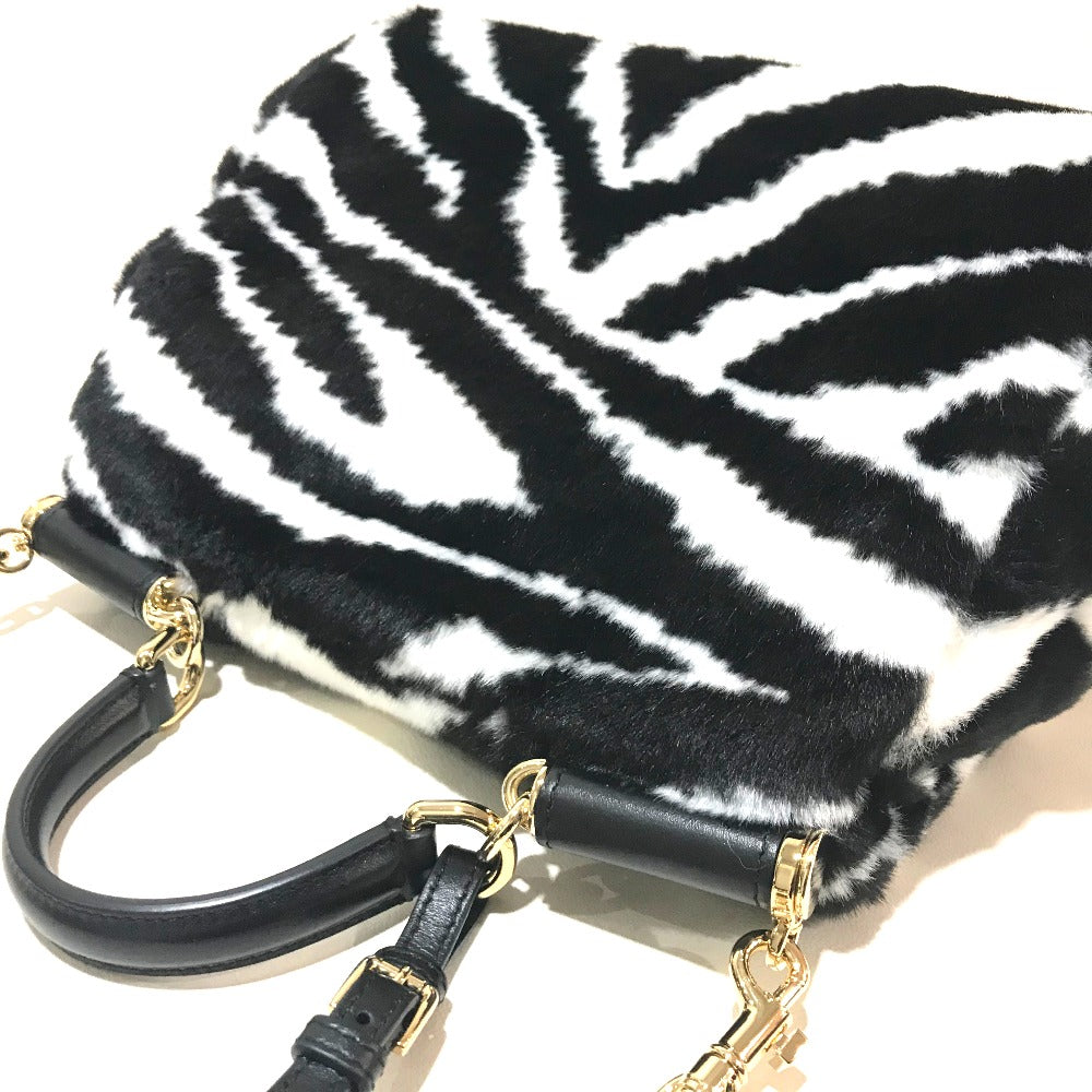 Dolce&Gabbana Shoulder Bag Faux Fur, Leather Black X White Zebra Sicily Women