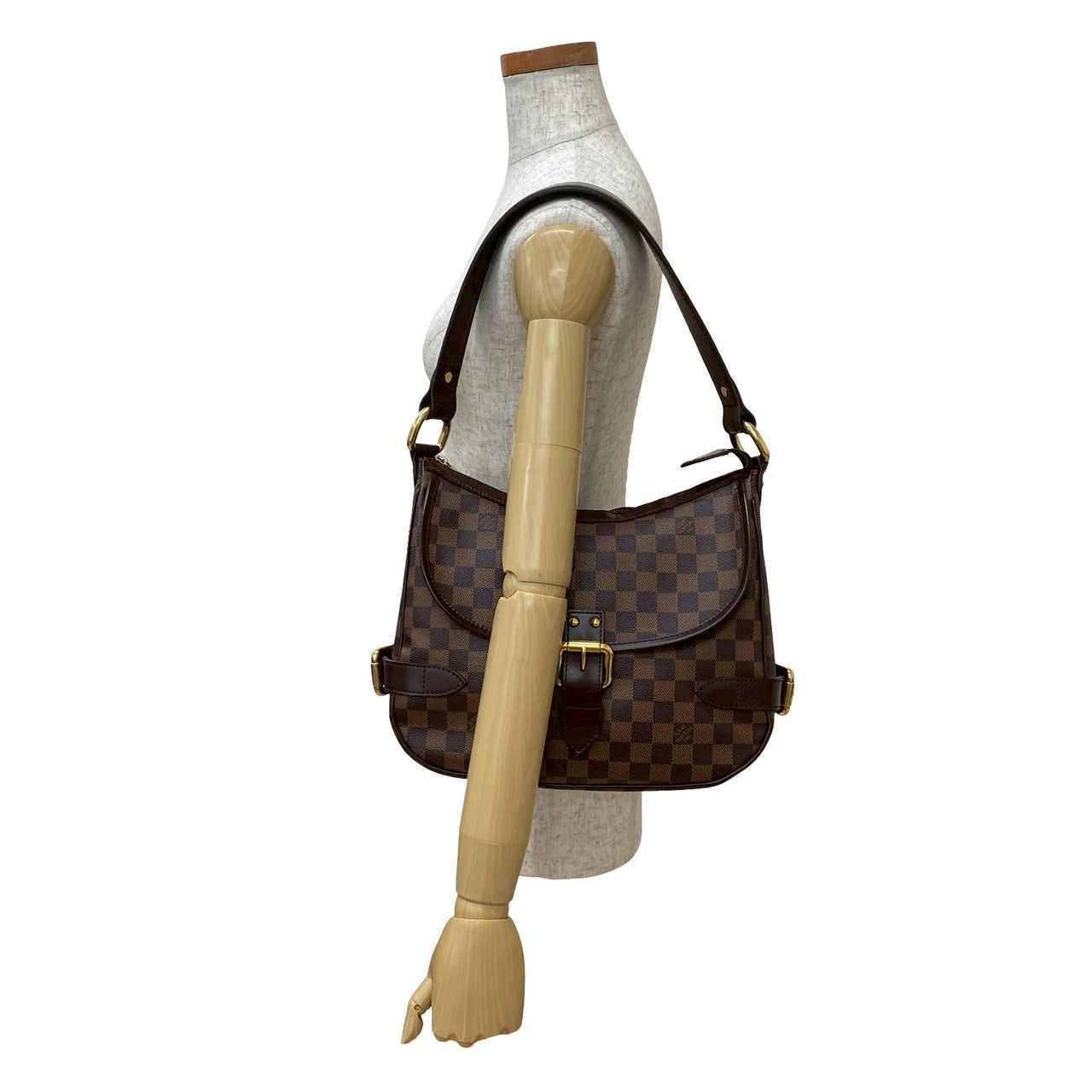 Louis Vuitton Shoulder Bag Leather Brown Damier Ebene Highbury