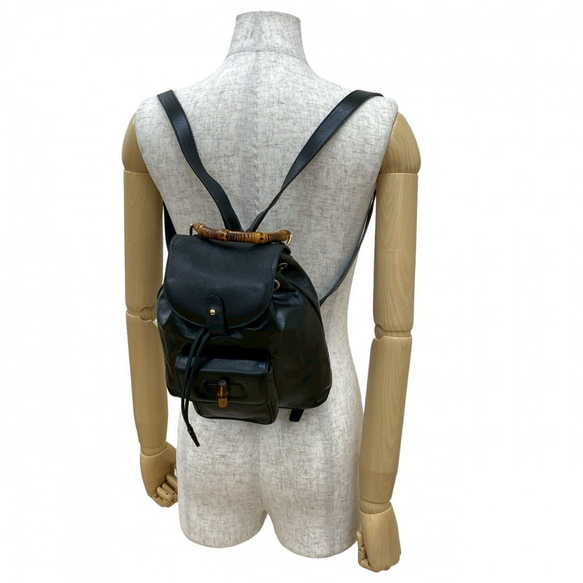 Gucci Backpack Leather Black Bamboo