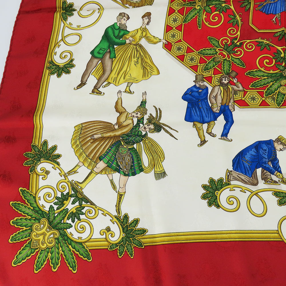 Hermes Scarf Silk Red Joies D'Hiver Carre90 Women