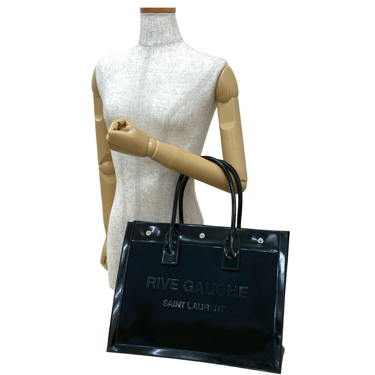 Yves Saint Laurent Tote Bag Patent Leather Black Rive Gauche Tote Bag