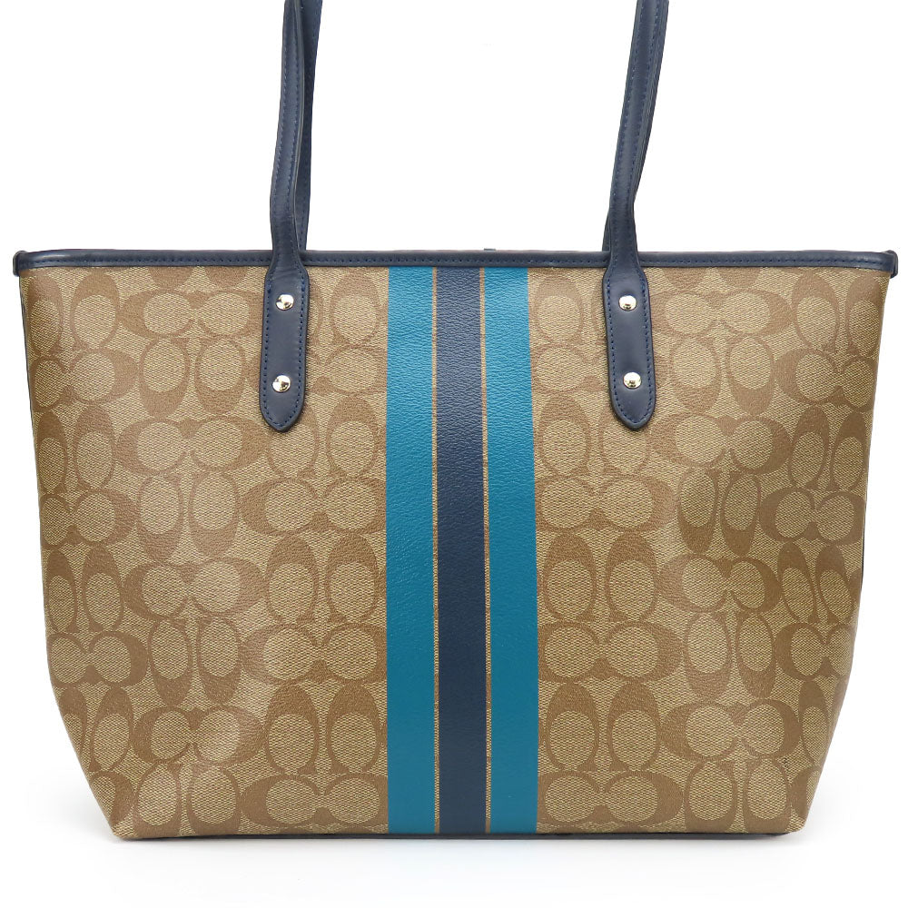 Coach Tote Bag F38405 Leather, Pvc Coated Canvas Brown Varsity Stripes Women