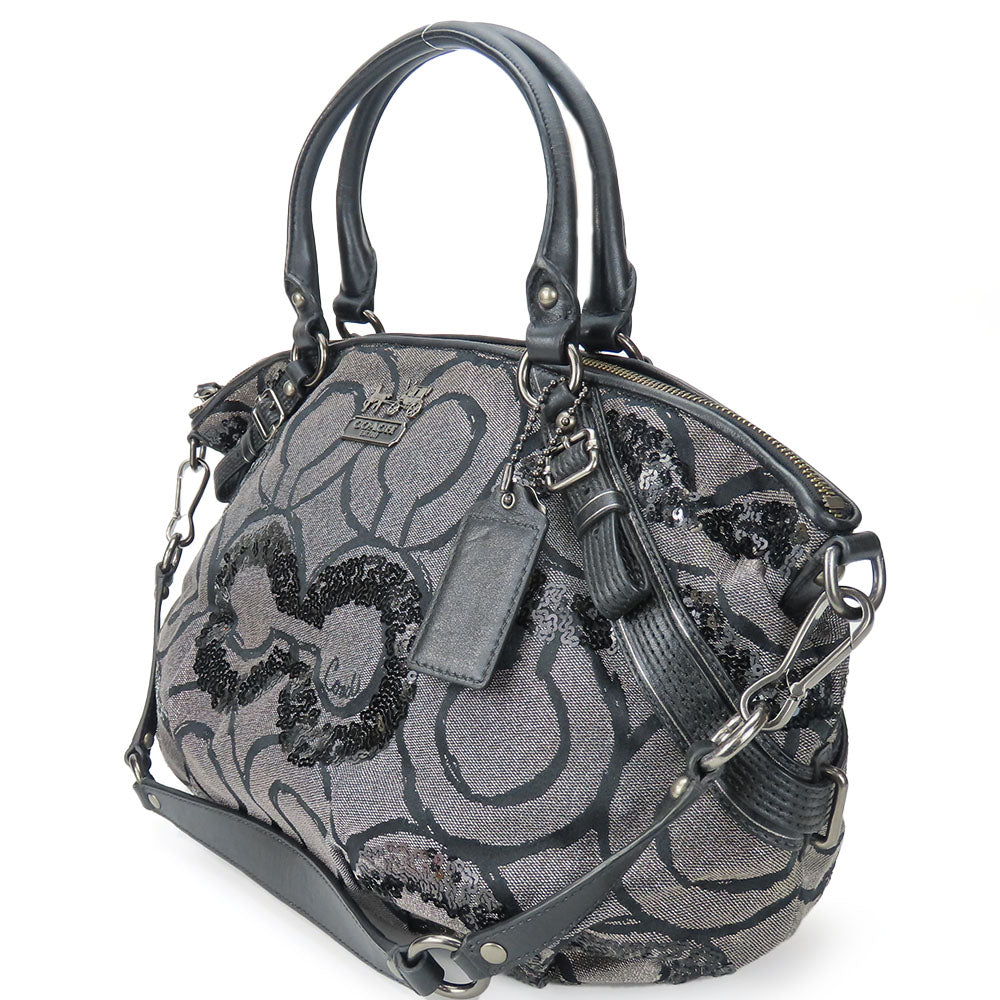 Coach Handbag 15940 Canvas, Leather, Sequins Black Op Art Madison Women