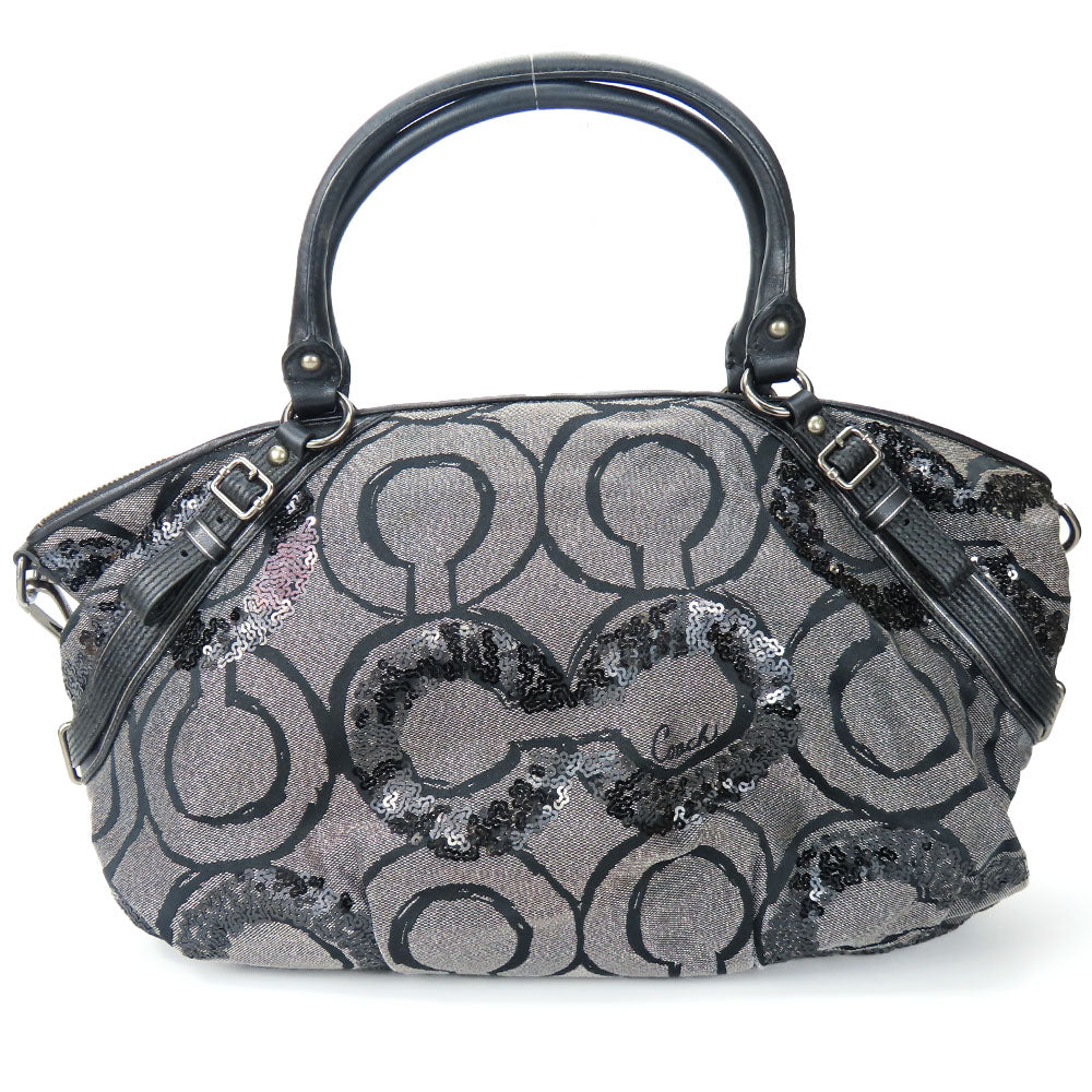 Coach Handbag 15940 Canvas, Leather, Sequins Black Op Art Madison Women