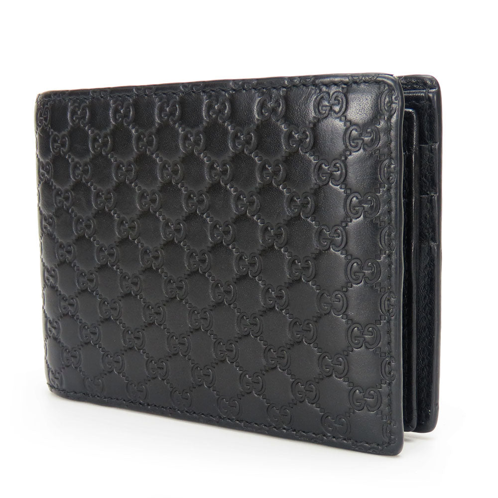 Gucci Bifold Wallet 333042 Sima Leather Black Micro Gg Mens