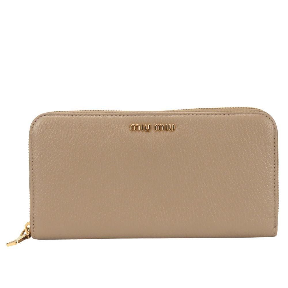 Miumiu Long Wallet Purse 5M0506 Leather Beige Zip Around Women
