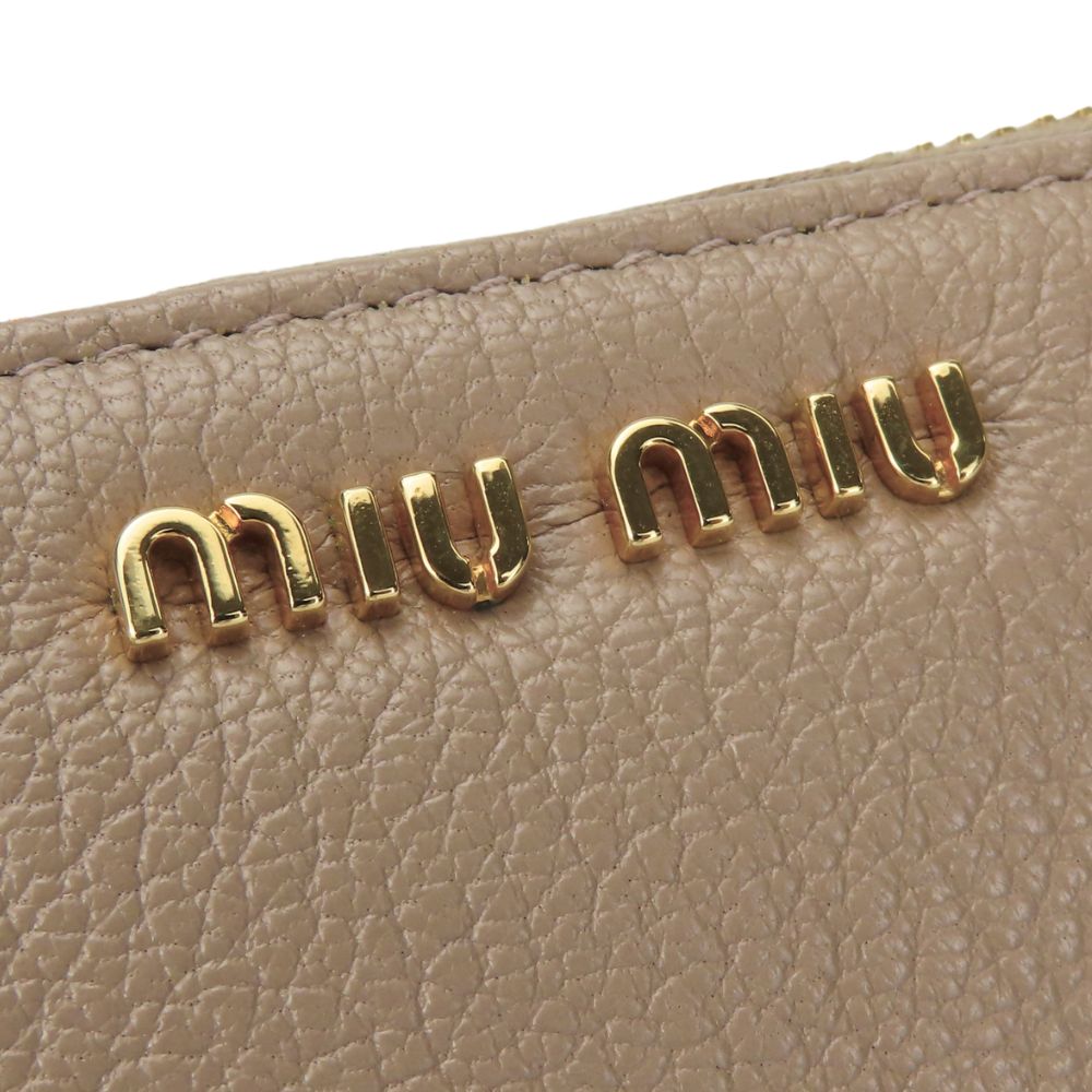 Miumiu Long Wallet Purse 5M0506 Leather Beige Zip Around Women