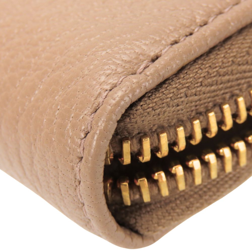Miumiu Long Wallet Purse 5M0506 Leather Beige Zip Around Women