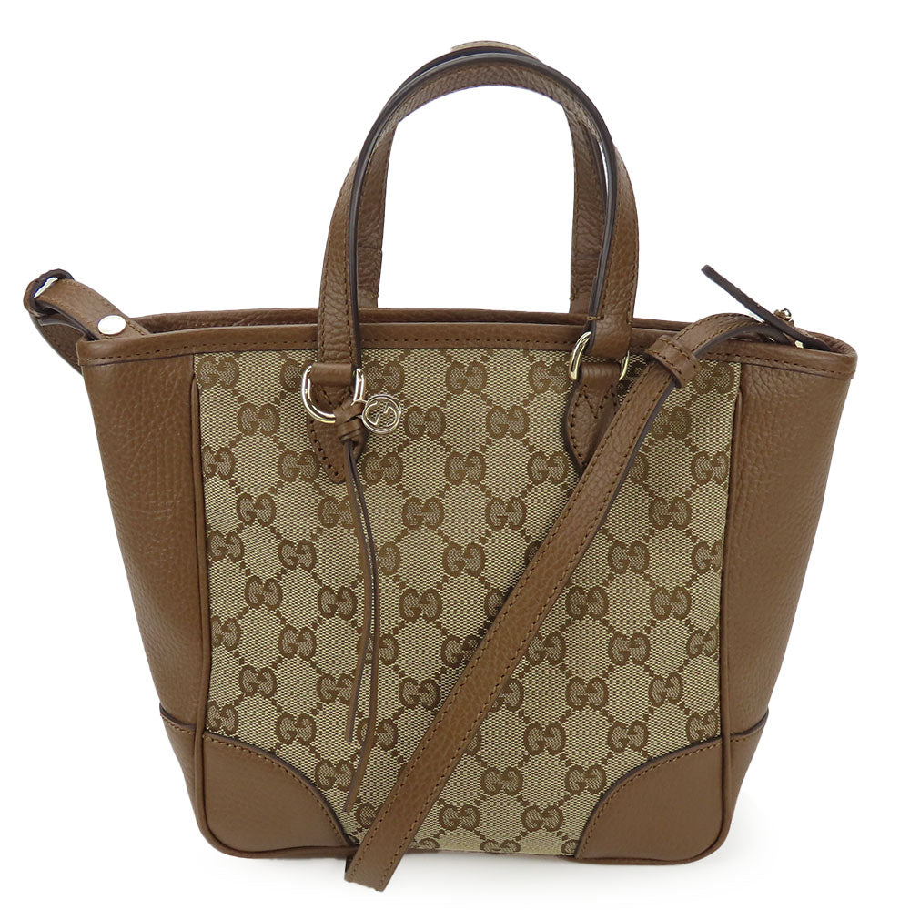 Gucci Handbag 449241 Leather, Gg Canvas Brown Women