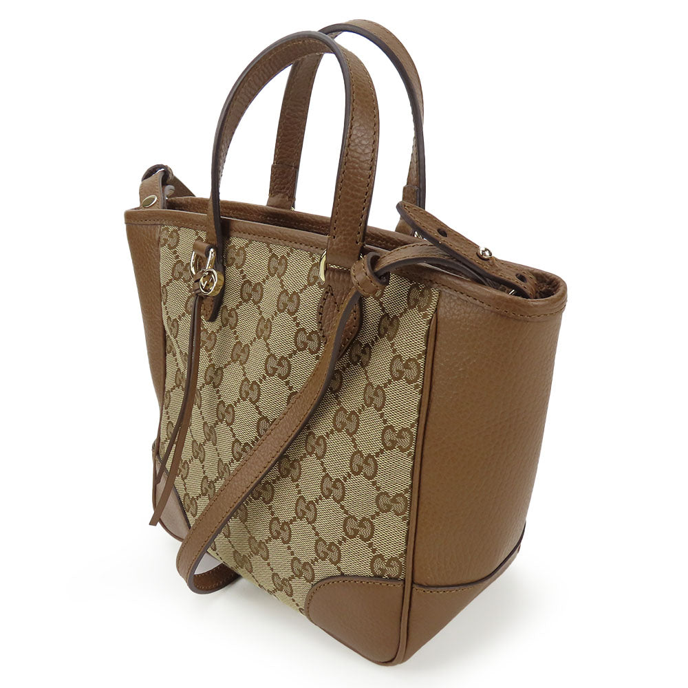 Gucci Handbag 449241 Leather, Gg Canvas Brown Women