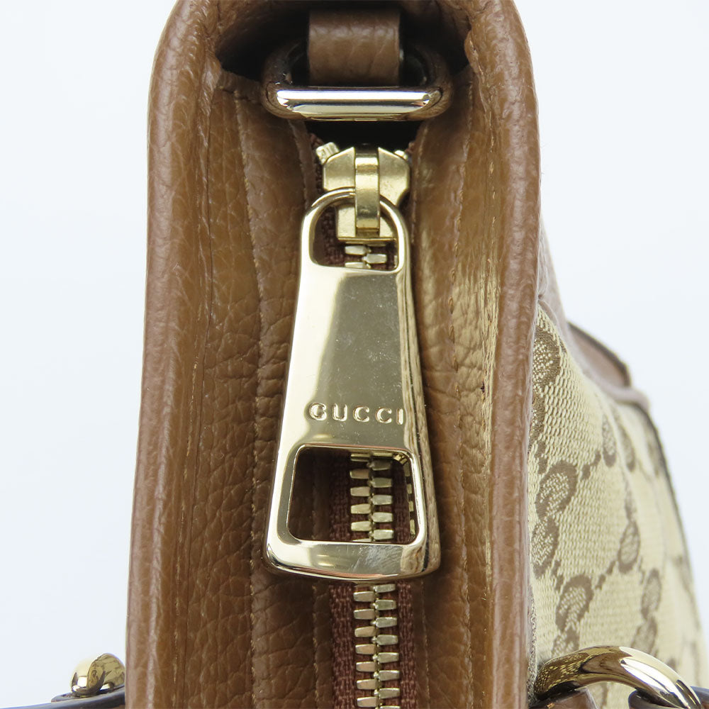 Gucci Handbag 449241 Leather, Gg Canvas Brown Women