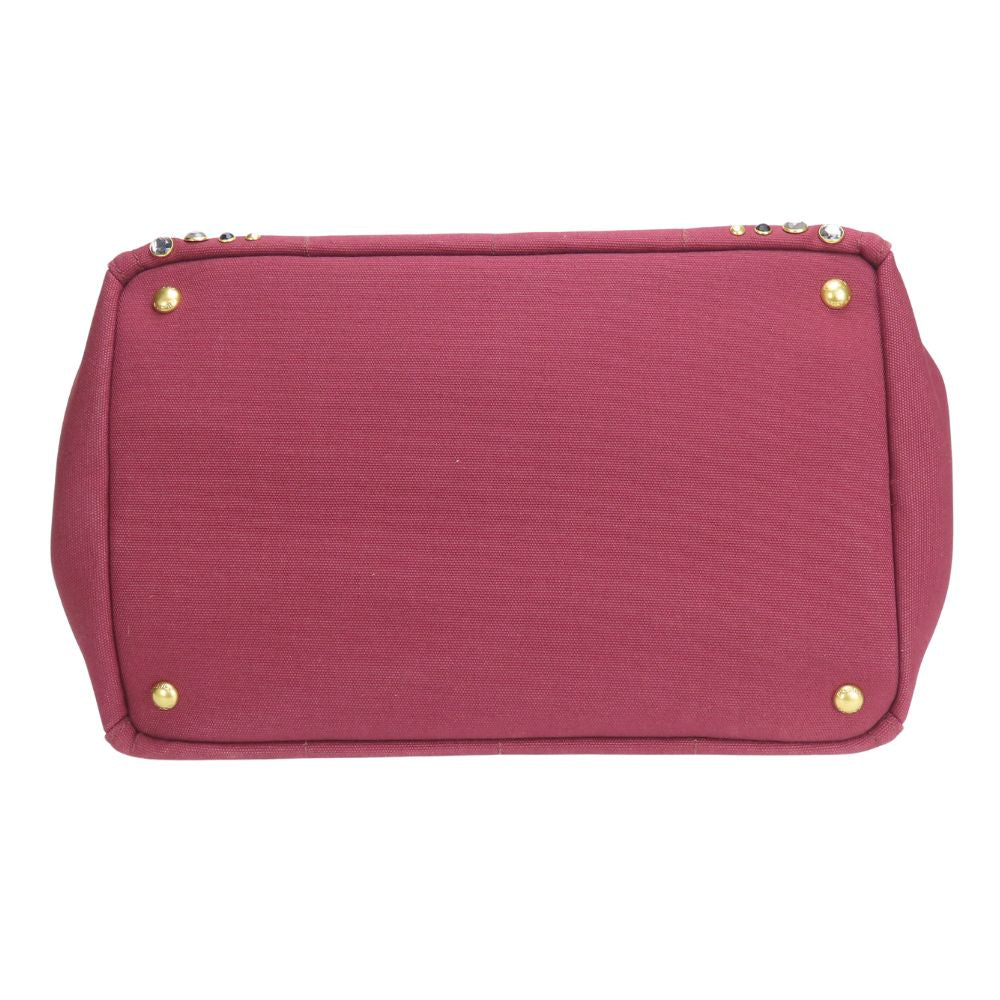 Prada Tote Bag B2642O Canvas Amarrant Studs Canapa Women