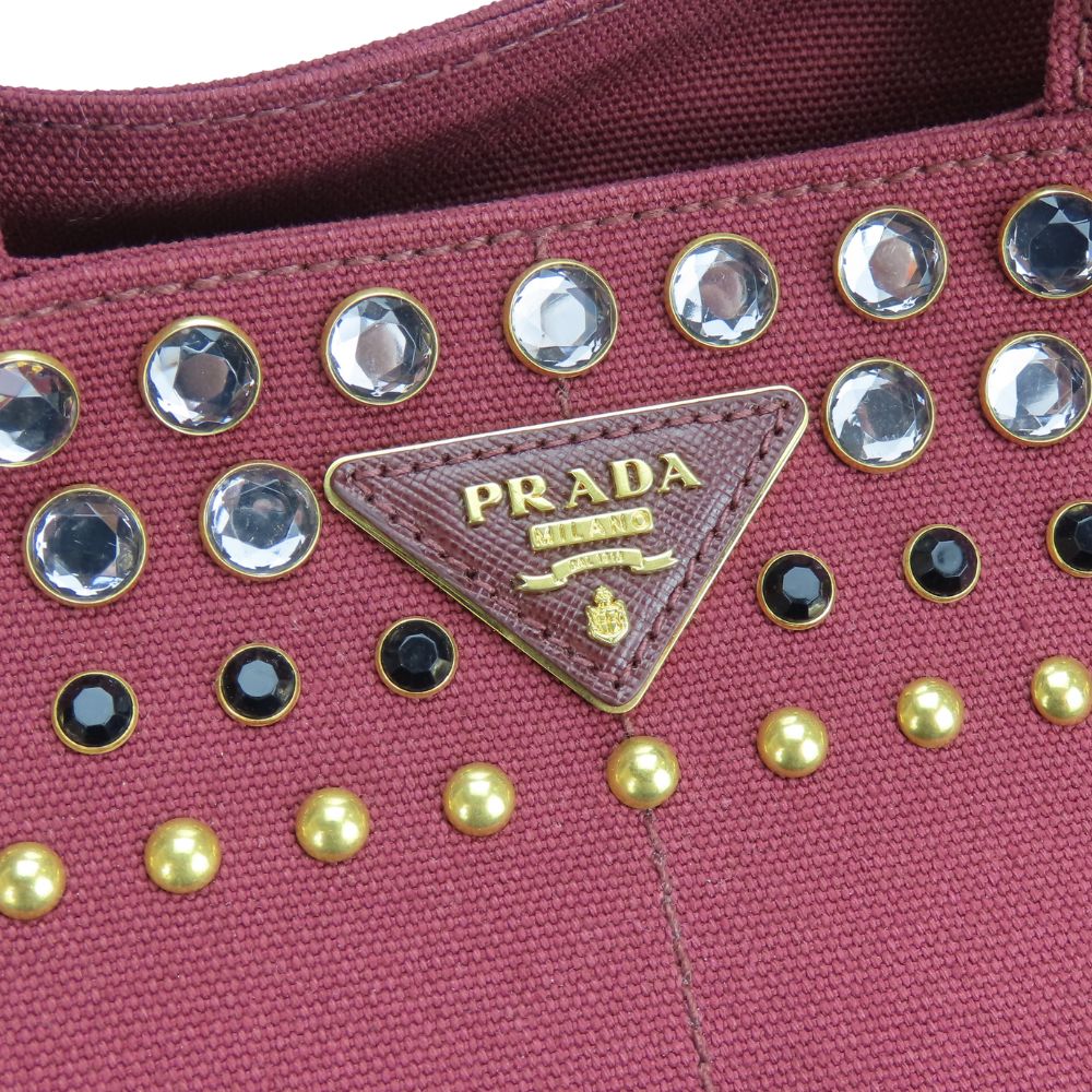 Prada Tote Bag B2642O Canvas Amarrant Studs Canapa Women