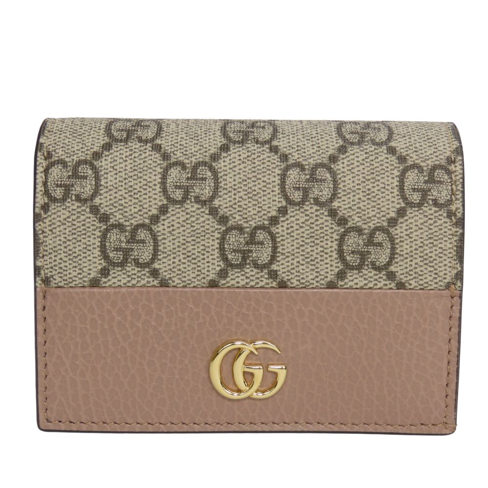 Gucci Bifold Wallet 658610 Gg Supreme Canvas, Leather Two-Tone Color (Beige) Gg Marmont Women