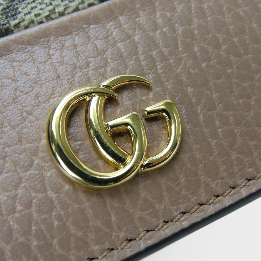 Gucci Bifold Wallet 658610 Gg Supreme Canvas, Leather Two-Tone Color (Beige) Gg Marmont Women