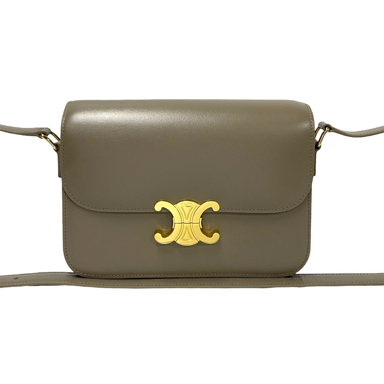 Celine Shoulder Bag Leather Gray Triomphe Logo Metal Classic Triomphe Women