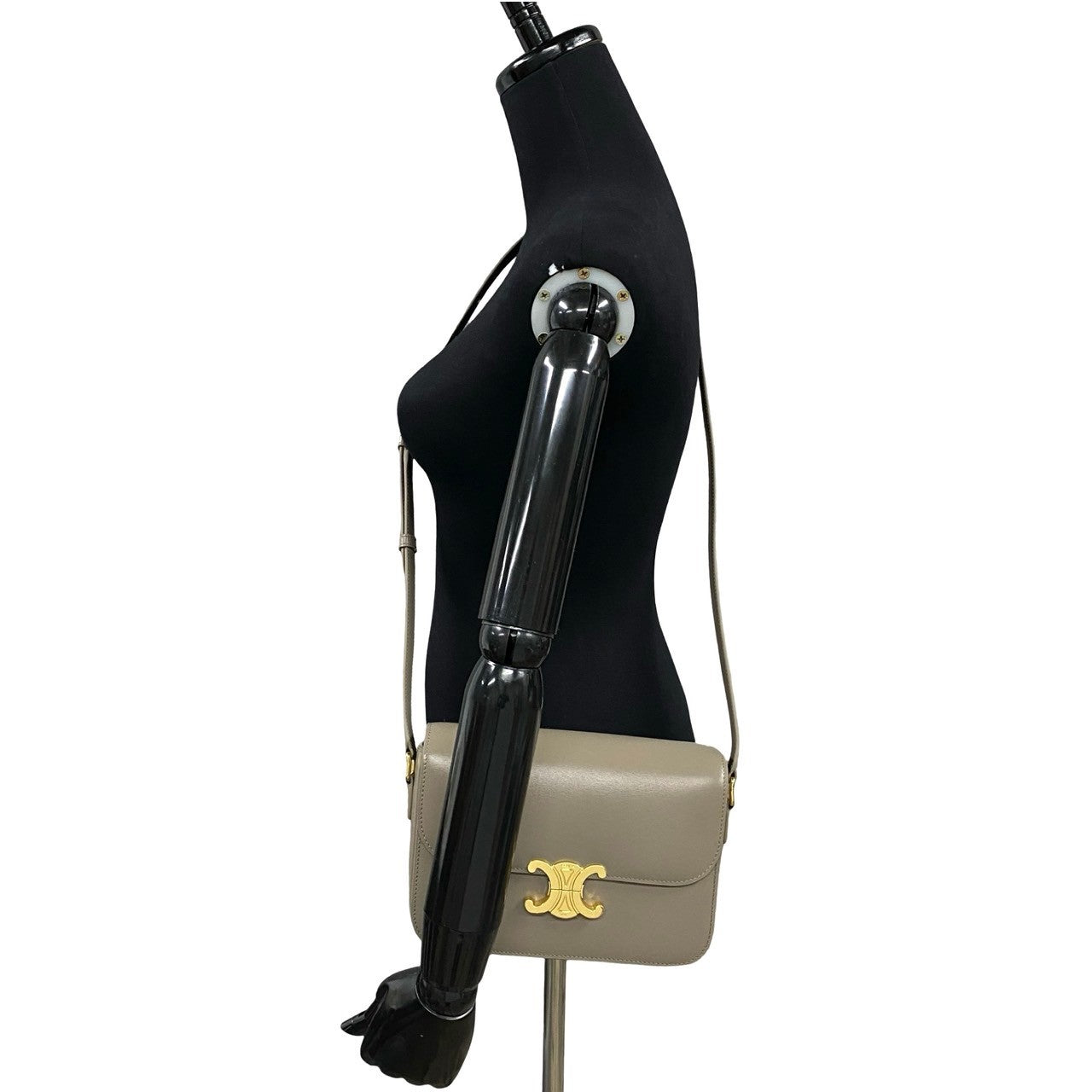Celine Shoulder Bag Leather Gray Triomphe Logo Metal Classic Triomphe Women