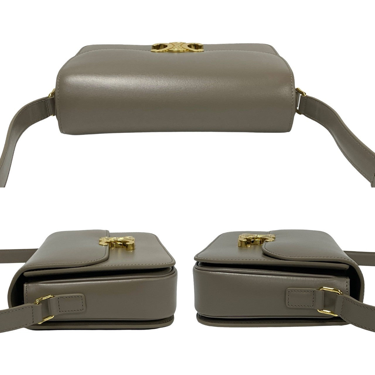 Celine Shoulder Bag Leather Gray Triomphe Logo Metal Classic Triomphe Women