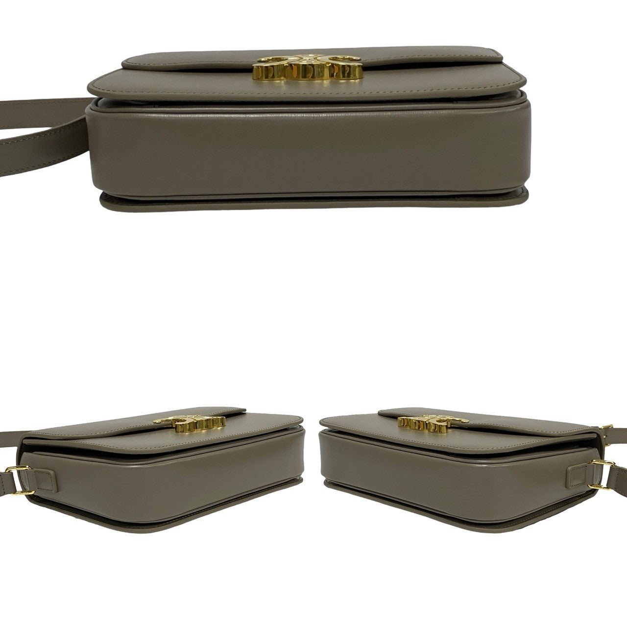 Celine Shoulder Bag Leather Gray Triomphe Logo Metal Classic Triomphe Women