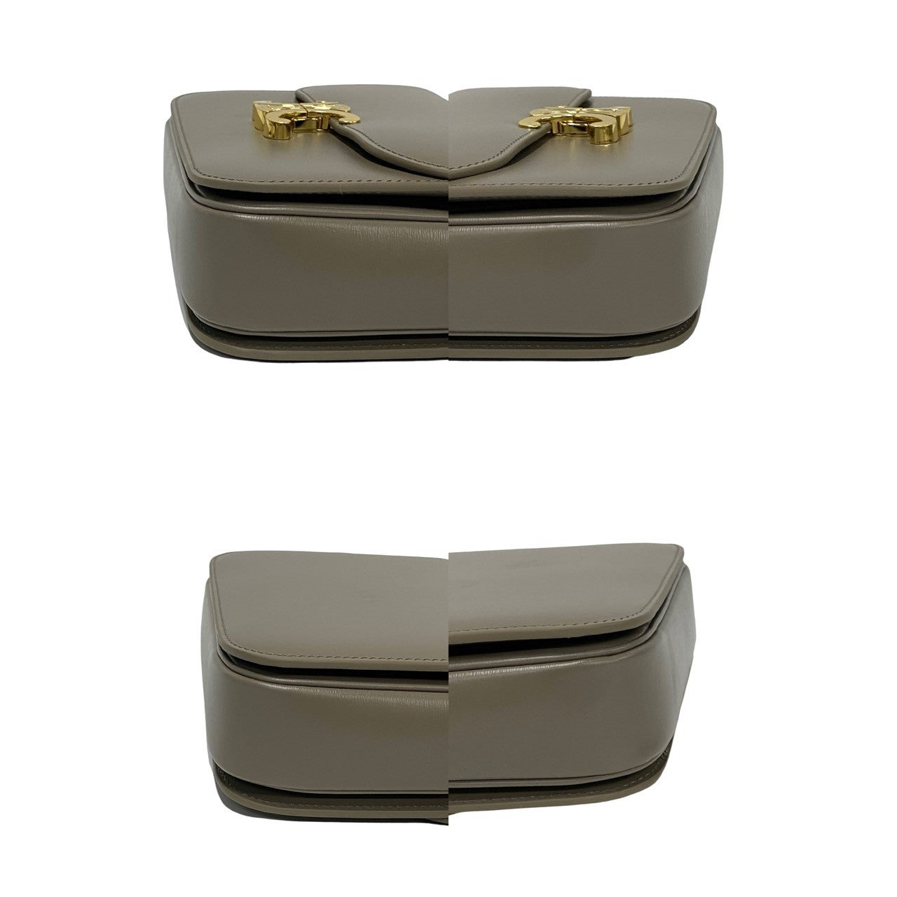 Celine Shoulder Bag Leather Gray Triomphe Logo Metal Classic Triomphe Women