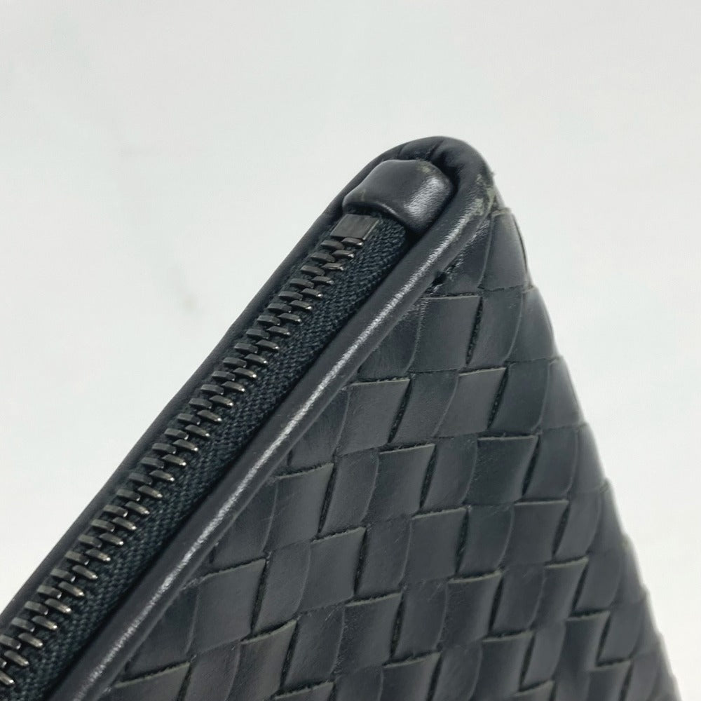 Bottegaveneta Clutch Bag Leather Gray Intrecciato L-Shaped Fastener