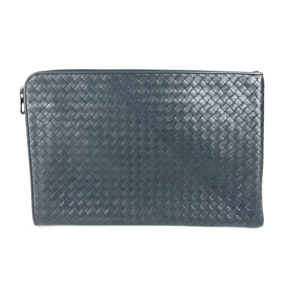 Bottegaveneta Clutch Bag Leather Gray Intrecciato L-Shaped Fastener