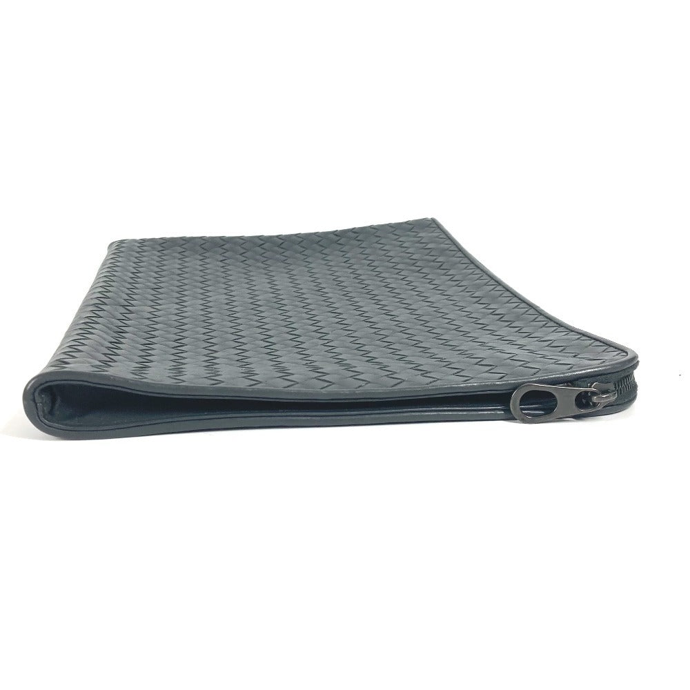 Bottegaveneta Clutch Bag Leather Gray Intrecciato L-Shaped Fastener