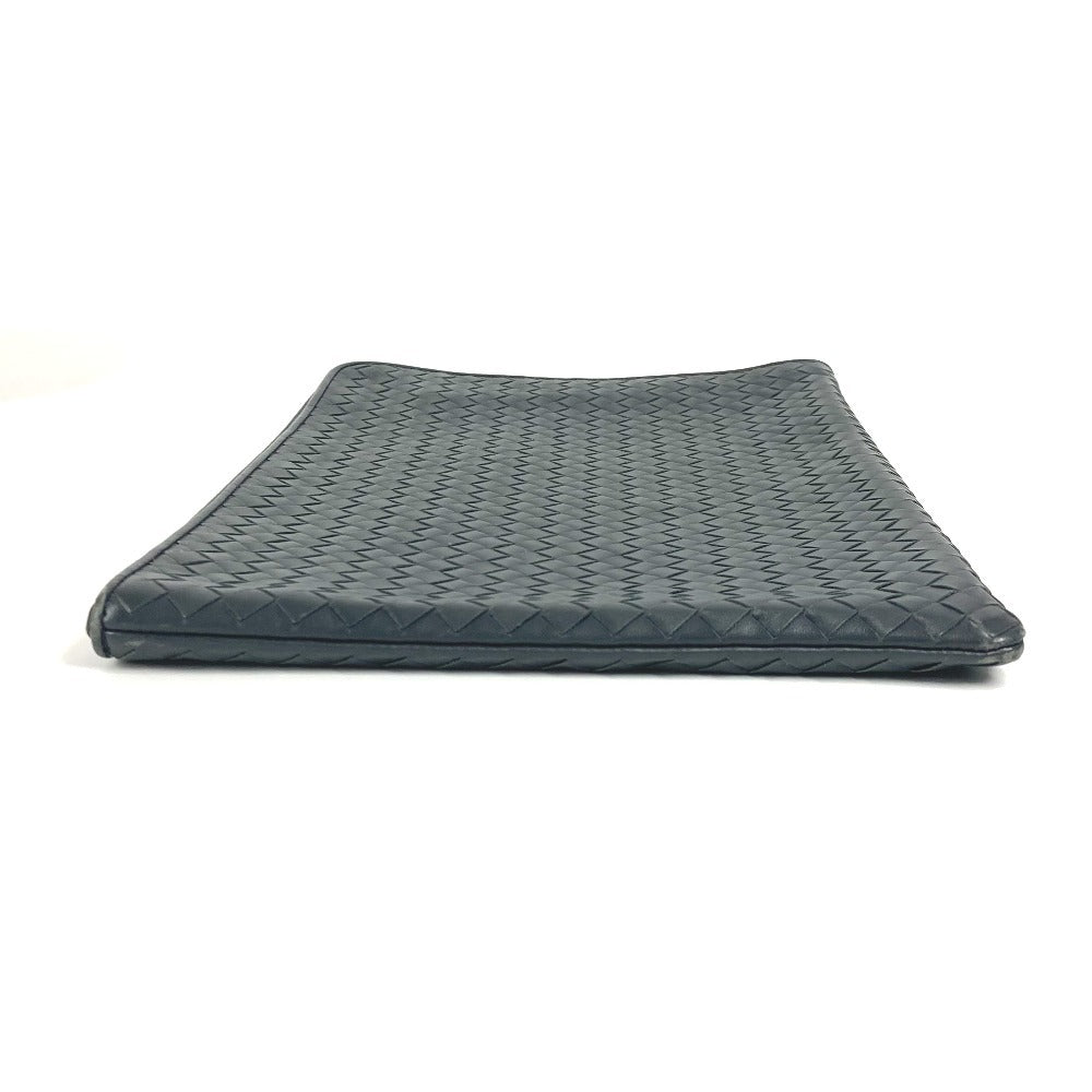 Bottegaveneta Clutch Bag Leather Gray Intrecciato L-Shaped Fastener
