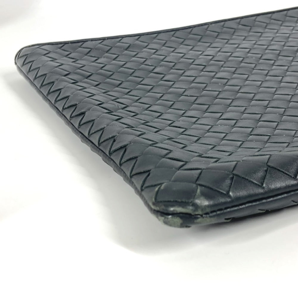 Bottegaveneta Clutch Bag Leather Gray Intrecciato L-Shaped Fastener
