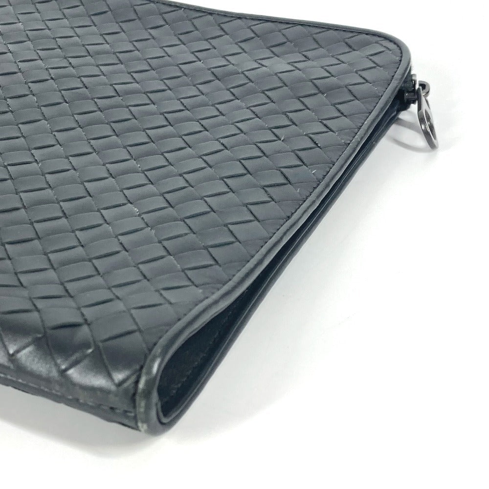 Bottegaveneta Clutch Bag Leather Gray Intrecciato L-Shaped Fastener