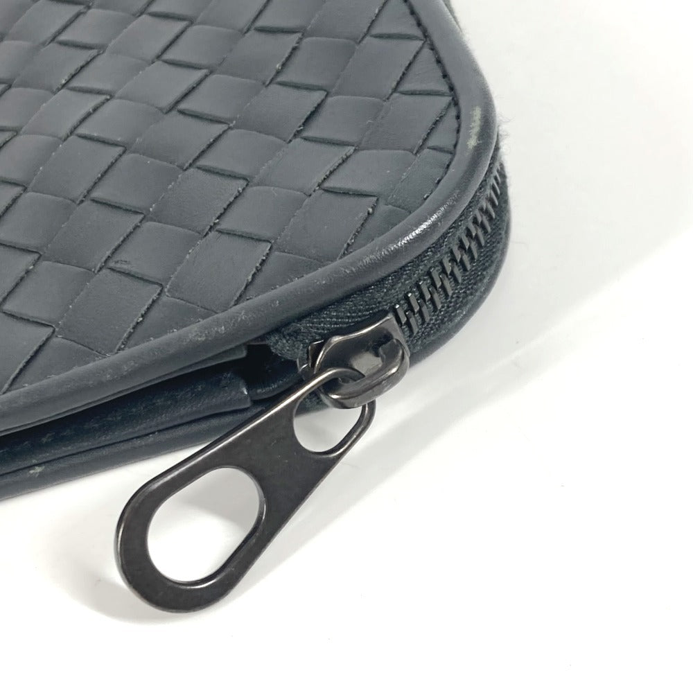 Bottegaveneta Clutch Bag Leather Gray Intrecciato L-Shaped Fastener