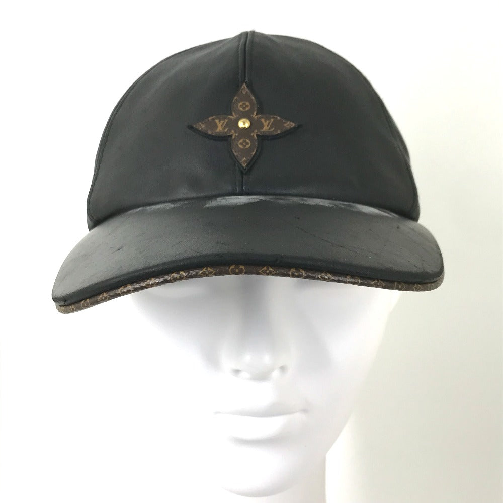 Louis Vuitton Cap M76950 Leather Black Monogram Flower Cap Play L