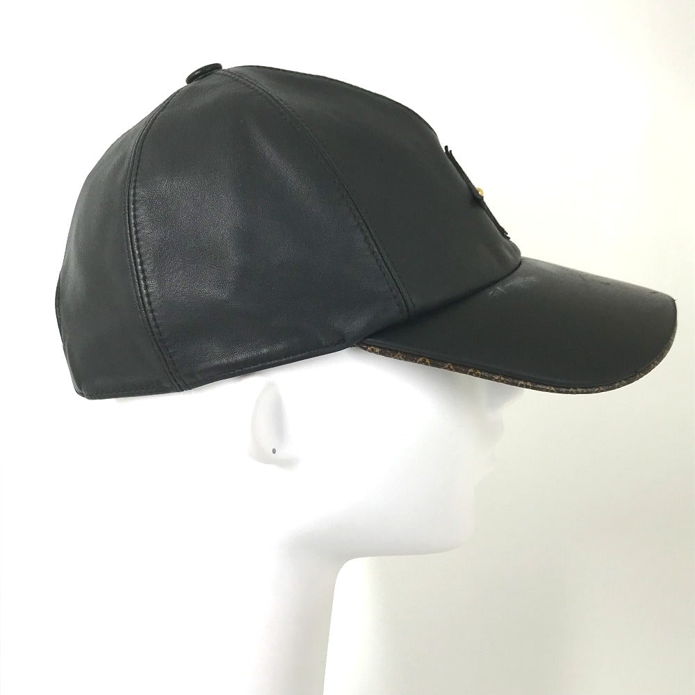 Louis Vuitton Cap M76950 Leather Black Monogram Flower Cap Play L