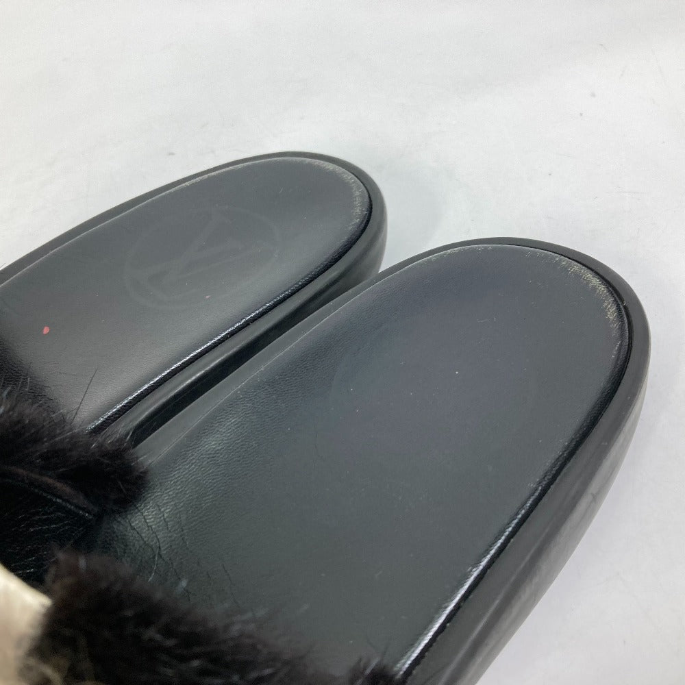Louis Vuitton Sandals Leather Black Shoes Fur Women 37