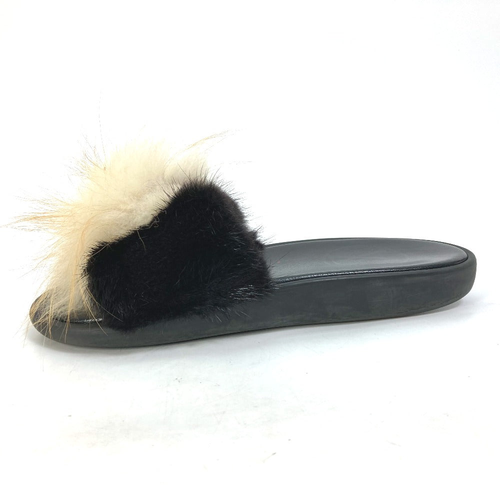 Louis Vuitton Sandals Leather Black Shoes Fur Women 37